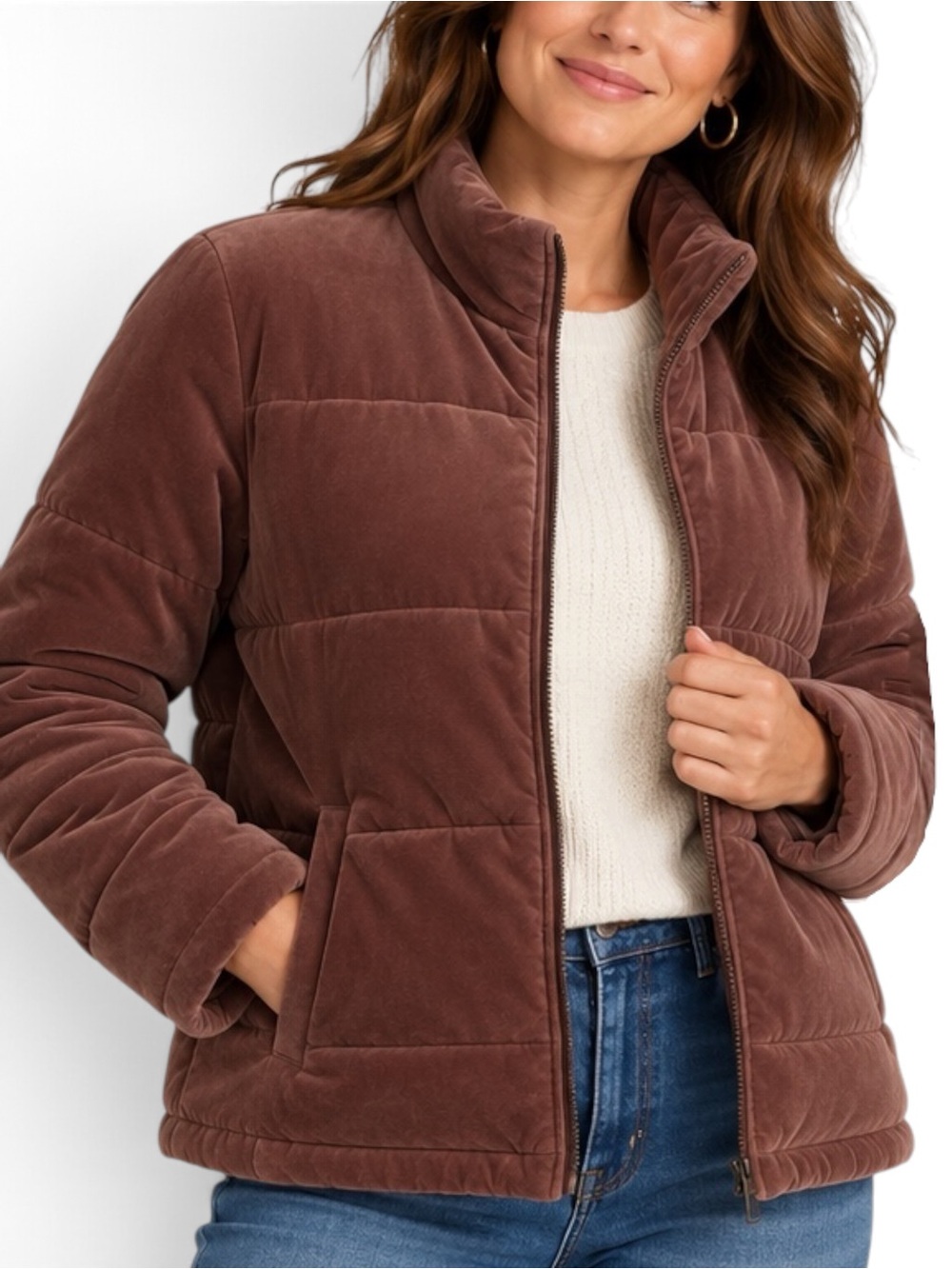 NIC+ZOE Velvet Puffer Jacket XXL Chai Brown Quilted NWT $228